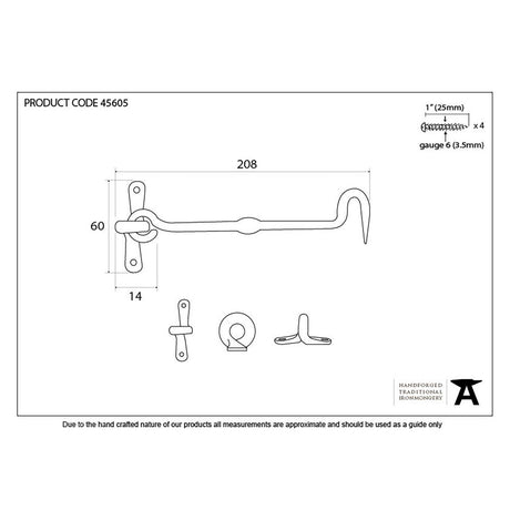 This is an image showing From The Anvil - External Beeswax 8" Forged Cabin Hook available from trade door handles, quick delivery and discounted prices