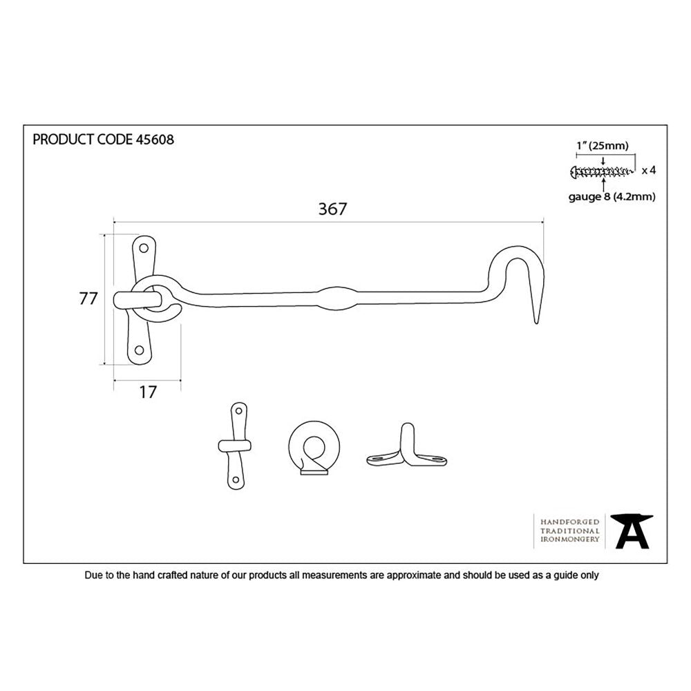 This is an image showing From The Anvil - External Beeswax 14" Forged Cabin Hook available from trade door handles, quick delivery and discounted prices