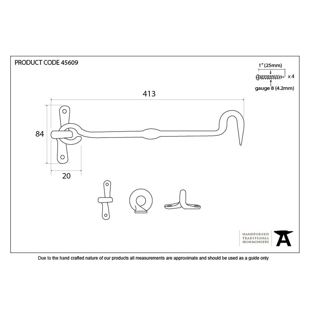 This is an image showing From The Anvil - External Beeswax 16" Forged Cabin Hook available from trade door handles, quick delivery and discounted prices