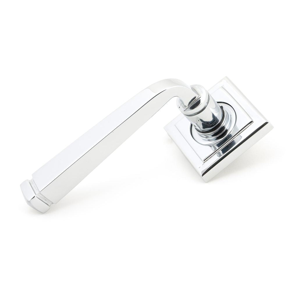 This is an image showing From The Anvil - Polished Chrome Avon Round Lever on Rose Set (Square) available from trade door handles, quick delivery and discounted prices