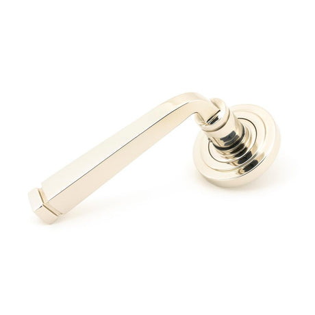 This is an image showing From The Anvil - Polished Nickel Avon Round Lever on Rose Set (Art Deco) available from trade door handles, quick delivery and discounted prices