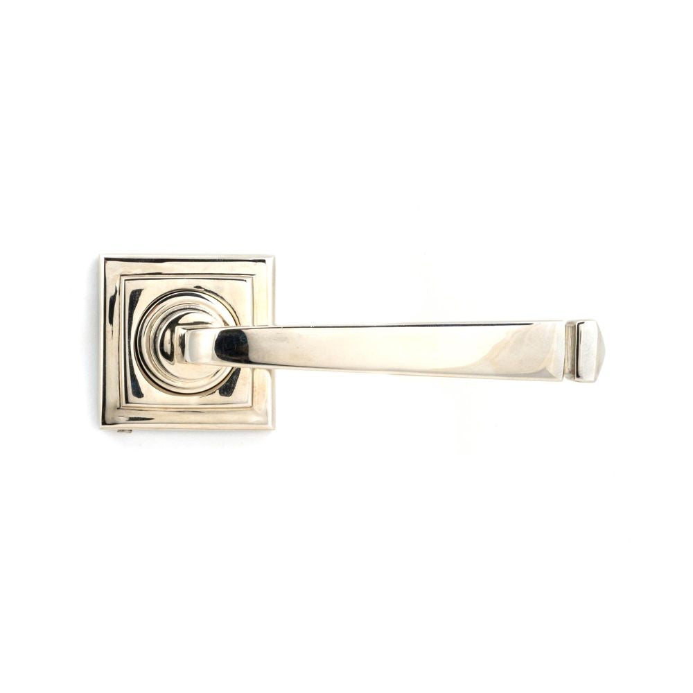 This is an image showing From The Anvil - Polished Nickel Avon Round Lever on Rose Set (Square) available from trade door handles, quick delivery and discounted prices