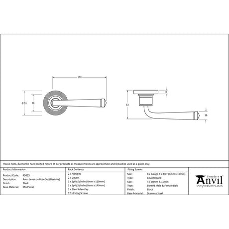 This is an image showing From The Anvil - Black Avon Round Lever on Rose Set (Beehive) available from trade door handles, quick delivery and discounted prices