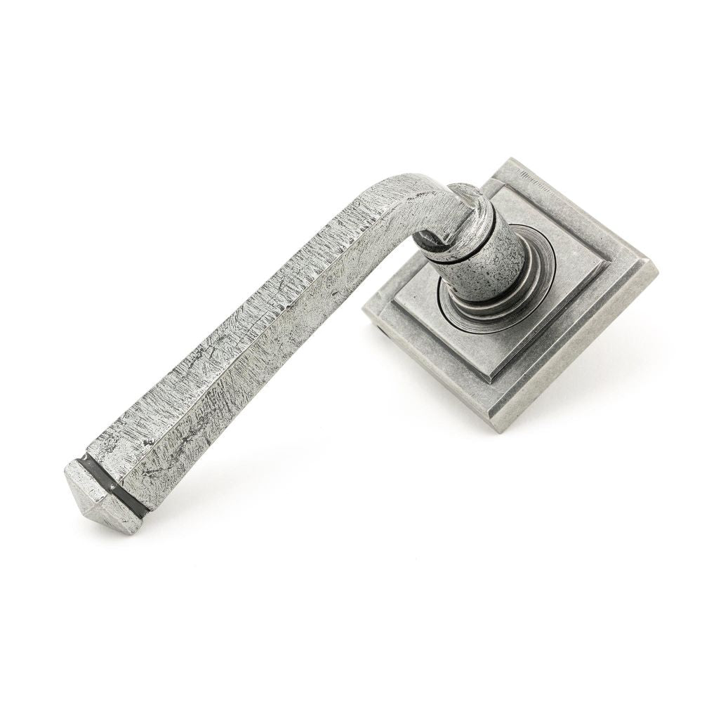 This is an image showing From The Anvil - Pewter Avon Round Lever on Rose Set (Square) available from trade door handles, quick delivery and discounted prices