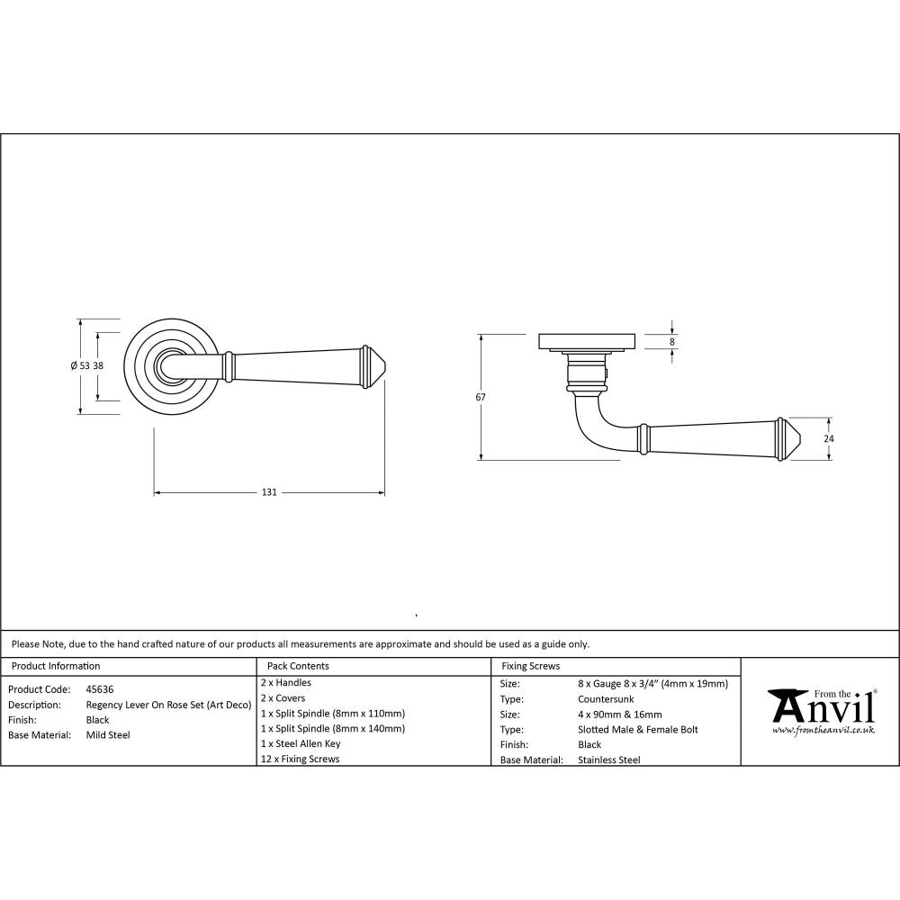 This is an image showing From The Anvil - Black Regency Lever on Rose Set (Art Deco) available from trade door handles, quick delivery and discounted prices