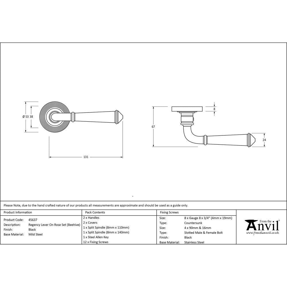 This is an image showing From The Anvil - Black Regency Lever on Rose Set (Beehive) available from trade door handles, quick delivery and discounted prices