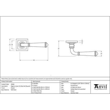 This is an image showing From The Anvil - Pewter Regency Lever on Rose Set (Square) available from trade door handles, quick delivery and discounted prices