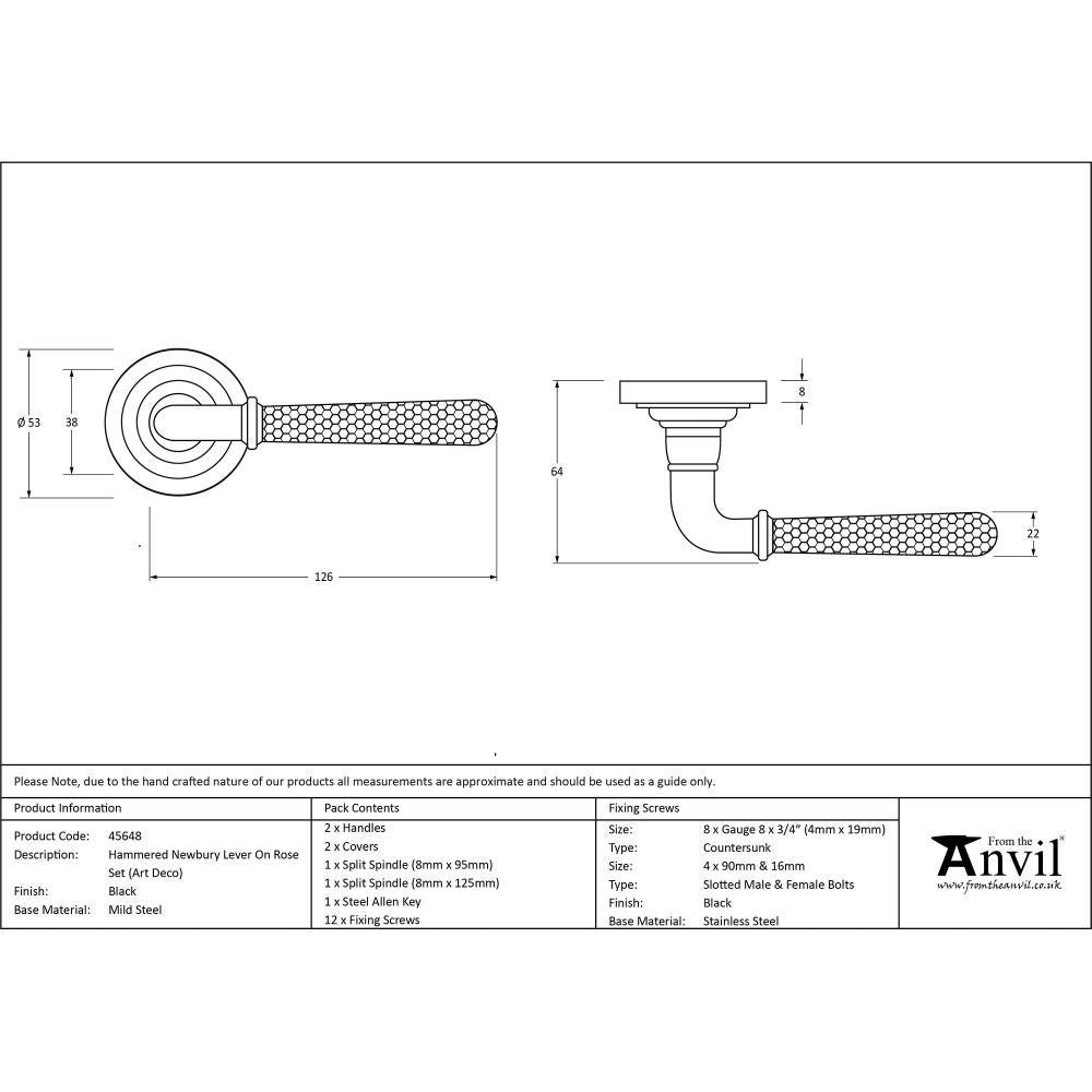 This is an image showing From The Anvil - Black Hammered Newbury Lever on Rose Set (Art Deco) available from trade door handles, quick delivery and discounted prices