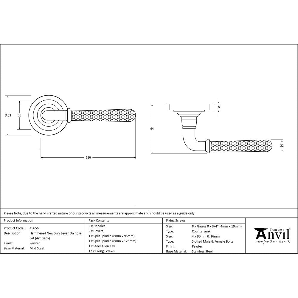 This is an image showing From The Anvil - Pewter Hammered Newbury Lever on Rose Set (Art Deco) available from trade door handles, quick delivery and discounted prices