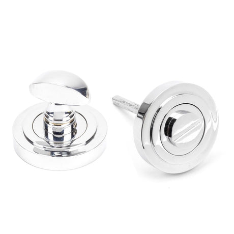 This is an image showing From The Anvil - Polished Chrome Round Thumbturn Set (Art Deco) available from trade door handles, quick delivery and discounted prices