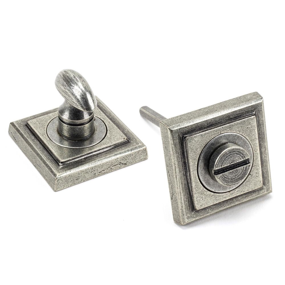 This is an image showing From The Anvil - Pewter Round Thumbturn Set (Square) available from trade door handles, quick delivery and discounted prices