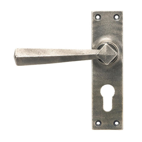 This is an image showing From The Anvil - Antique Pewter Straight Lever Euro Lock Set available from trade door handles, quick delivery and discounted prices