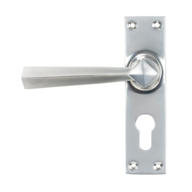 This is an image showing From The Anvil - Satin Chrome Straight Lever Euro Lock Set available from trade door handles, quick delivery and discounted prices