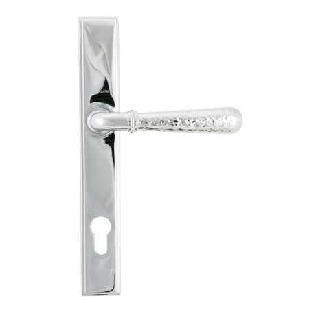 This is an image showing From The Anvil - Polished Chrome Hammered Newbury Slimline Espag. Lock Set available from trade door handles, quick delivery and discounted prices