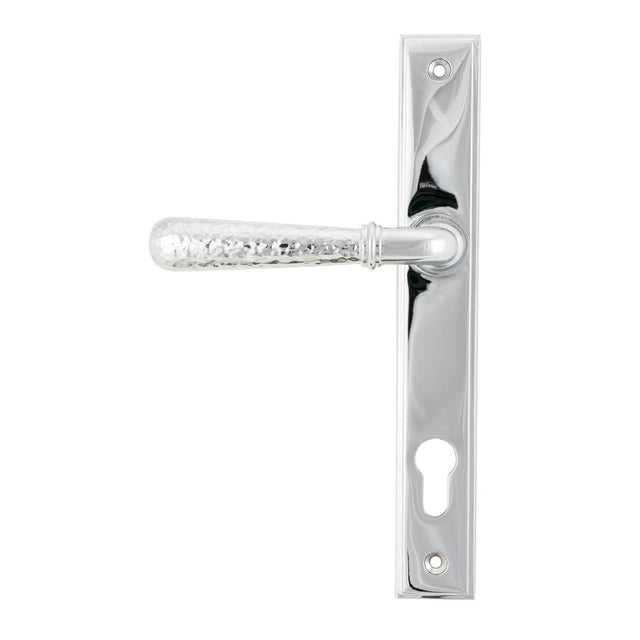 This is an image showing From The Anvil - Polished Chrome Hammered Newbury Slimline Espag. Lock Set available from trade door handles, quick delivery and discounted prices