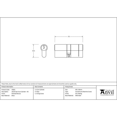 This is an image showing From The Anvil - Polished Bronze 35/35 5pin Euro Cylinder KA available from trade door handles, quick delivery and discounted prices