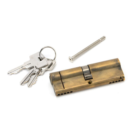 This is an image showing From The Anvil - Aged Brass 45/45 5pin Euro Cylinder KA available from trade door handles, quick delivery and discounted prices