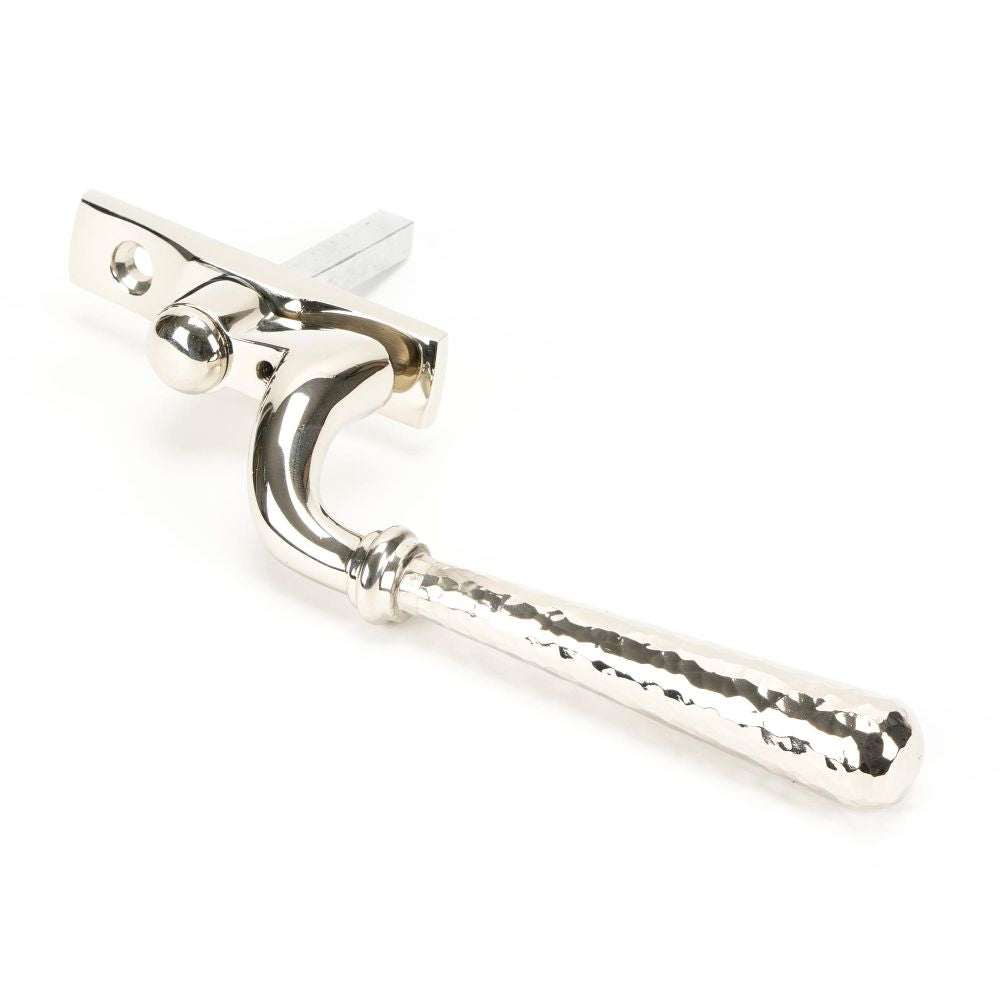 This is an image showing From The Anvil - Polished Nickel Hammered Newbury Espag - LH available from trade door handles, quick delivery and discounted prices