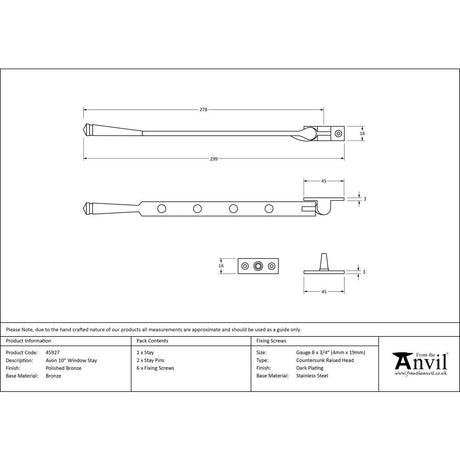 This is an image showing From The Anvil - Polished Bronze 10" Avon Stay available from trade door handles, quick delivery and discounted prices