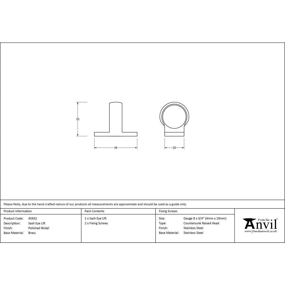 This is an image showing From The Anvil - Polished Nickel Sash Eye Lift available from trade door handles, quick delivery and discounted prices