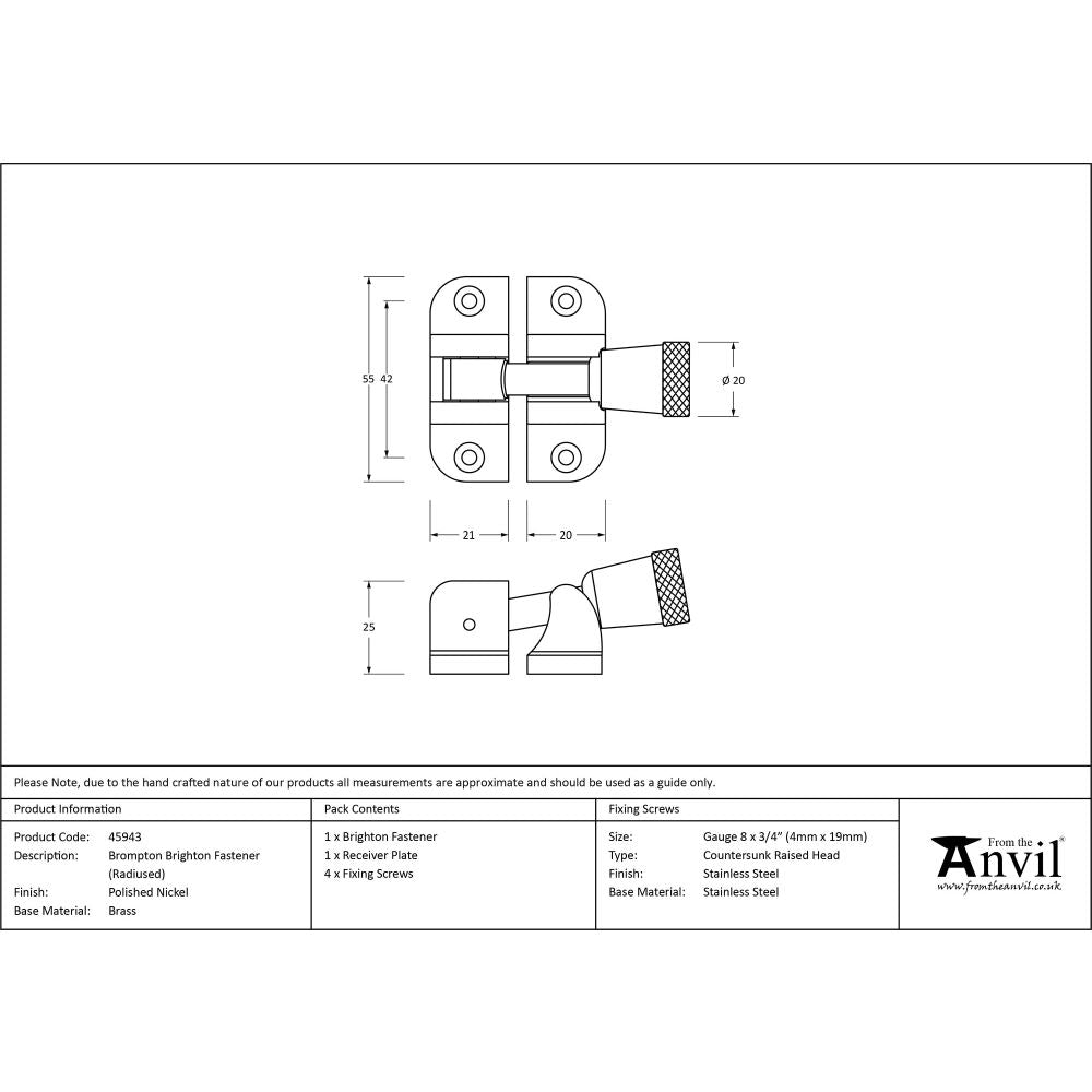 This is an image showing From The Anvil - Polished Nickel Brompton Brighton Fastener (Radiused) available from trade door handles, quick delivery and discounted prices