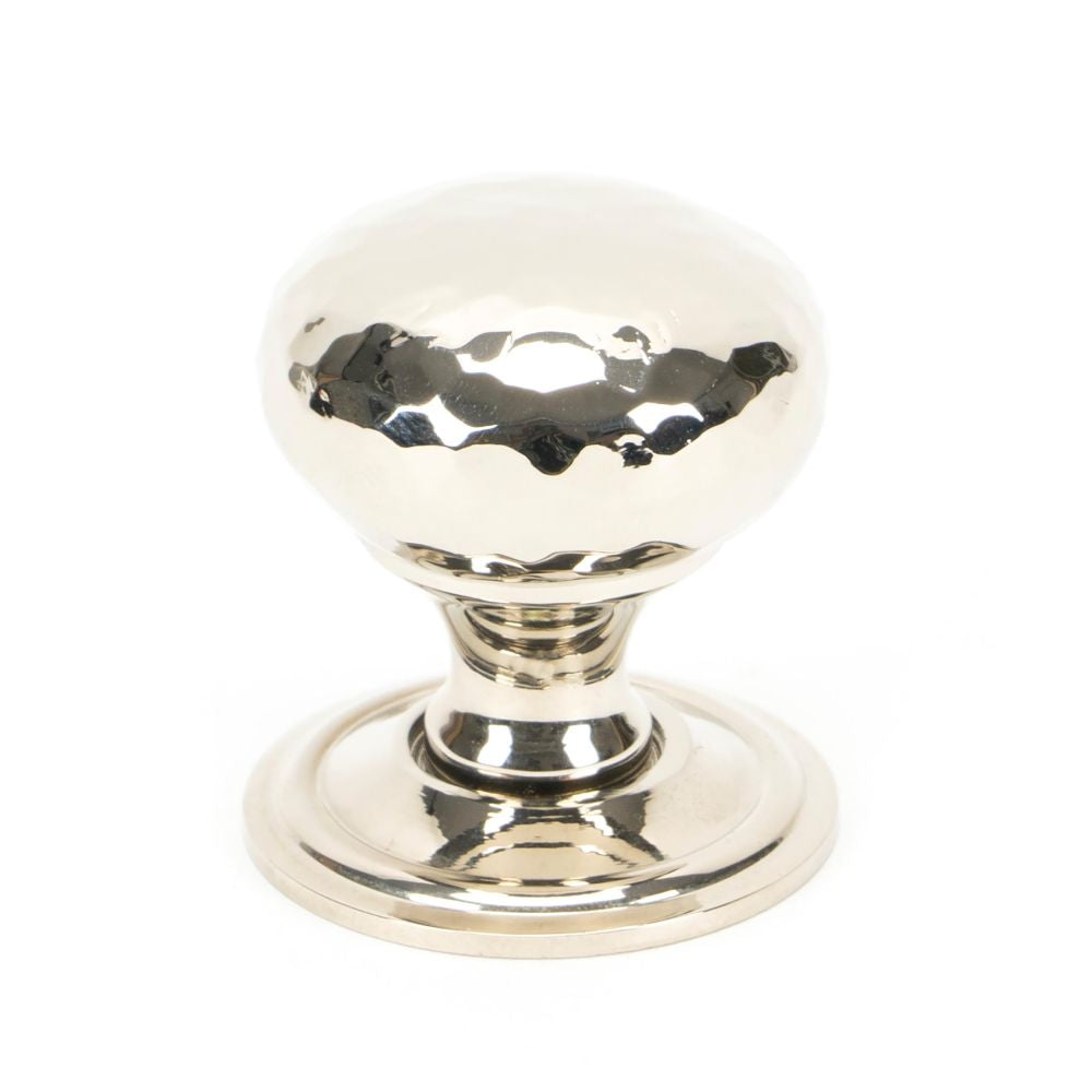 This is an image showing From The Anvil - Polished Nickel Hammered Mushroom Cabinet Knob 32mm available from trade door handles, quick delivery and discounted prices