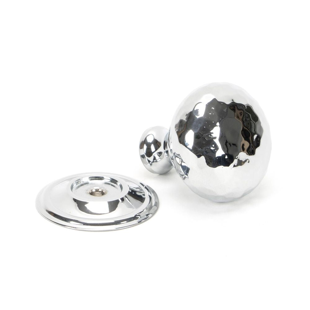 This is an image showing From The Anvil - Polished Chrome Hammered Mushroom Cabinet Knob 32mm available from trade door handles, quick delivery and discounted prices