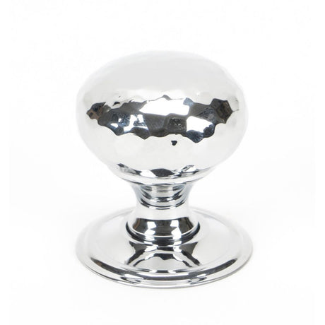 This is an image showing From The Anvil - Polished Chrome Hammered Mushroom Cabinet Knob 32mm available from trade door handles, quick delivery and discounted prices