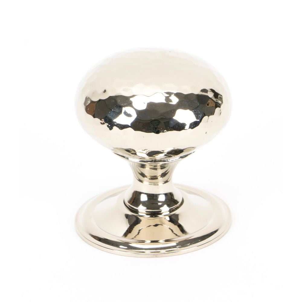 This is an image showing From The Anvil - Polished Nickel Hammered Mushroom Cabinet Knob 38mm available from trade door handles, quick delivery and discounted prices