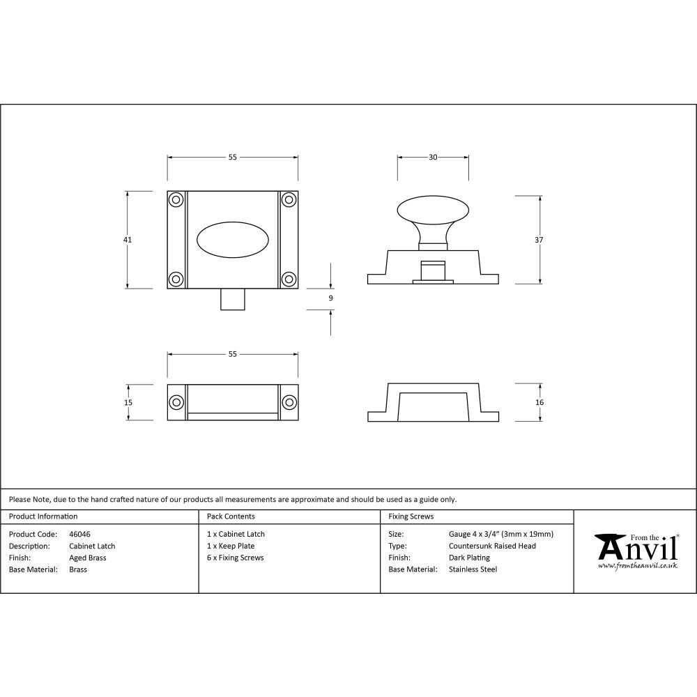 This is an image showing From The Anvil - Aged Brass Cabinet Latch available from trade door handles, quick delivery and discounted prices