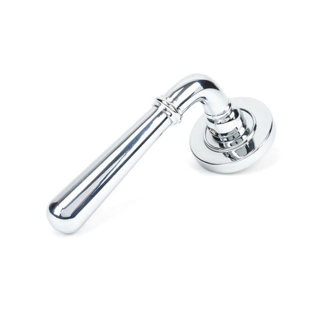 This is an image showing From The Anvil - Polished Chrome Newbury Lever on Rose Set (Plain) available from trade door handles, quick delivery and discounted prices