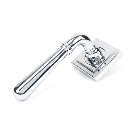 This is an image showing From The Anvil - Polished Chrome Newbury Lever on Rose Set (Square) available from trade door handles, quick delivery and discounted prices