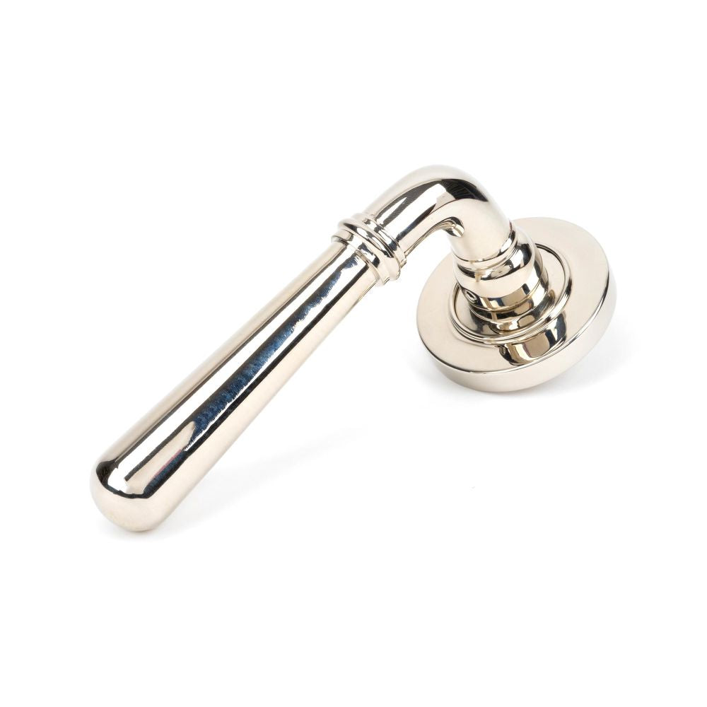 This is an image showing From The Anvil - Polished Nickel Newbury Lever on Rose Set (Plain) available from trade door handles, quick delivery and discounted prices