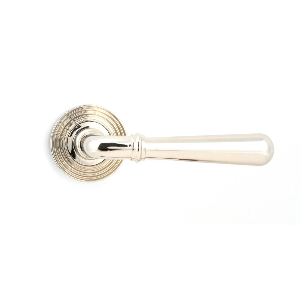 This is an image showing From The Anvil - Polished Nickel Newbury Lever on Rose Set (Beehive) available from trade door handles, quick delivery and discounted prices