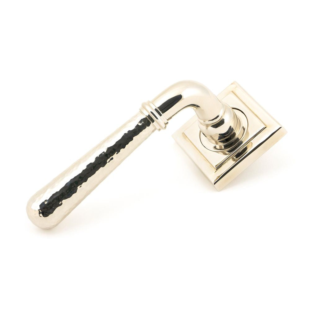 This is an image showing From The Anvil - Pol. Nickel Hammered Newbury Lever on Rose Set (Square) available from trade door handles, quick delivery and discounted prices