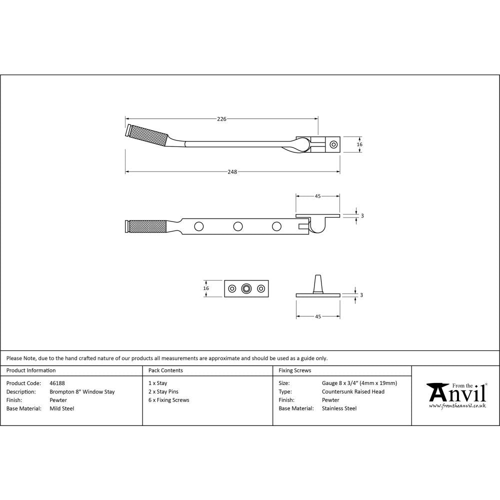 This is an image showing From The Anvil - Pewter 8" Brompton Stay available from trade door handles, quick delivery and discounted prices