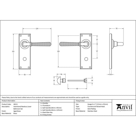 This is an image showing From The Anvil - Aged Brass Hammered Newbury Lever Bathroom Set available from trade door handles, quick delivery and discounted prices