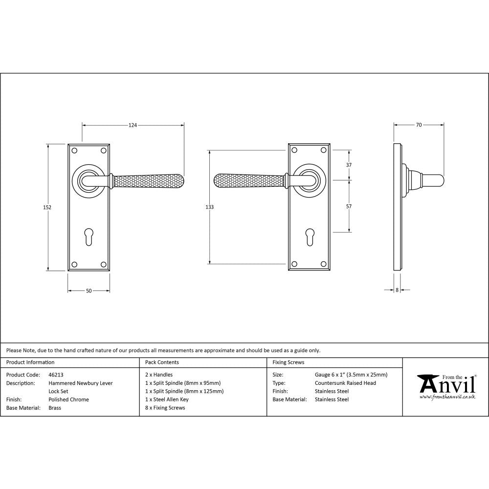 This is an image showing From The Anvil - Polished Chrome Hammered Newbury Lever Lock Set available from trade door handles, quick delivery and discounted prices