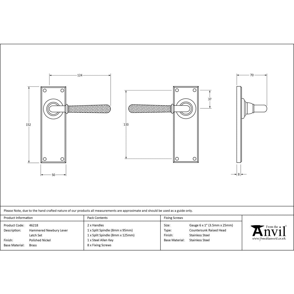 This is an image showing From The Anvil - Polished Nickel Hammered Newbury Lever Latch Set available from trade door handles, quick delivery and discounted prices