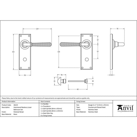 This is an image showing From The Anvil - Polished Nickel Hammered Newbury Lever Bathroom Set available from trade door handles, quick delivery and discounted prices