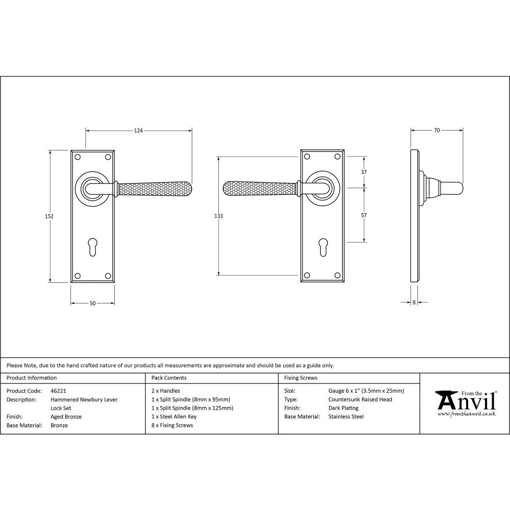 This is an image showing From The Anvil - Aged Bronze Hammered Newbury Lever Lock Set available from trade door handles, quick delivery and discounted prices