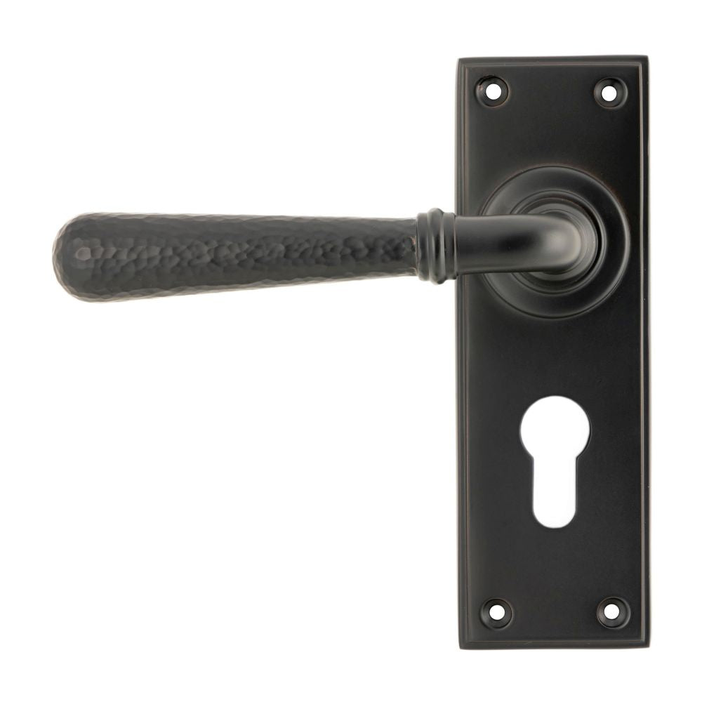 High quality image of From The Anvil - Aged Bronze Hammered Newbury Lever Euro Lock Set | Sku. 46224 | Trade Door Handles, Kendal.