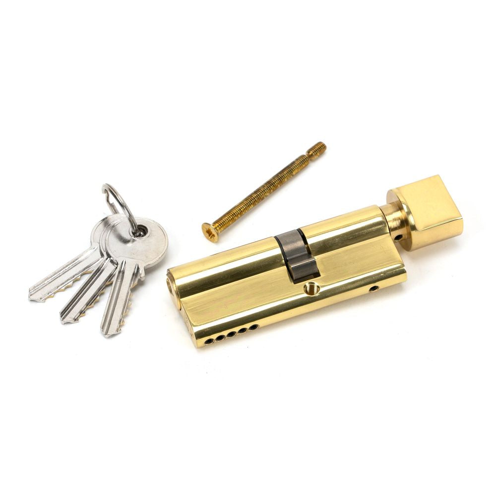 This is an image showing From The Anvil - Lacquered Brass 35T/45 5pin Euro Cylinder/Thumbturn available from trade door handles, quick delivery and discounted prices