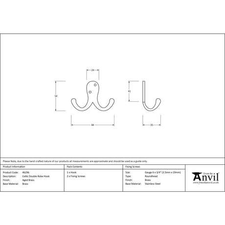 This is an image showing From The Anvil - Aged Brass Celtic Double Robe Hook available from trade door handles, quick delivery and discounted prices