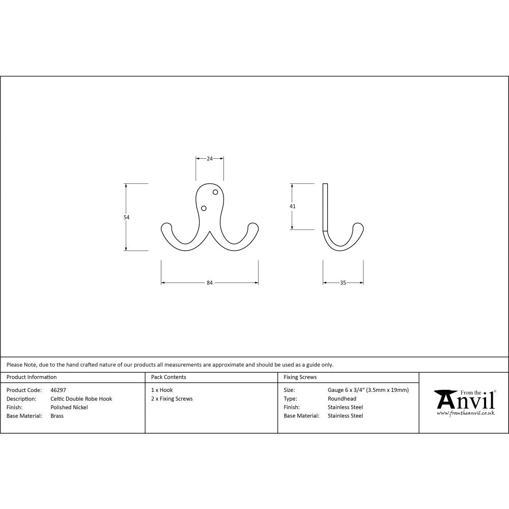 High quality image of From The Anvil - Polished Nickel Celtic Double Robe Hook | Sku. 46297 | Trade Door Handles, Kendal.