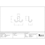 High quality image of From The Anvil - Aged Bronze Celtic Double Robe Hook | Sku. 46299 | Trade Door Handles, Kendal.