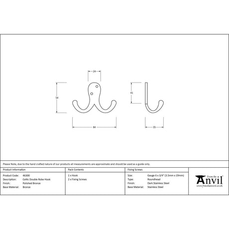High quality image of From The Anvil - Polished Bronze Celtic Double Robe Hook | Sku. 46300 | Trade Door Handles, Kendal.