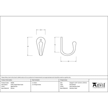 This is an image showing From The Anvil - Aged Bronze Celtic Single Robe Hook available from trade door handles, quick delivery and discounted prices