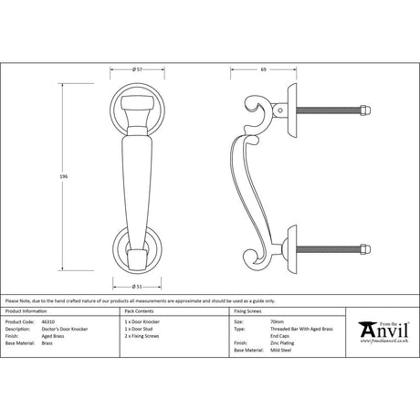 This is an image showing From The Anvil - Aged Brass Doctors Door Knocker available from trade door handles, quick delivery and discounted prices