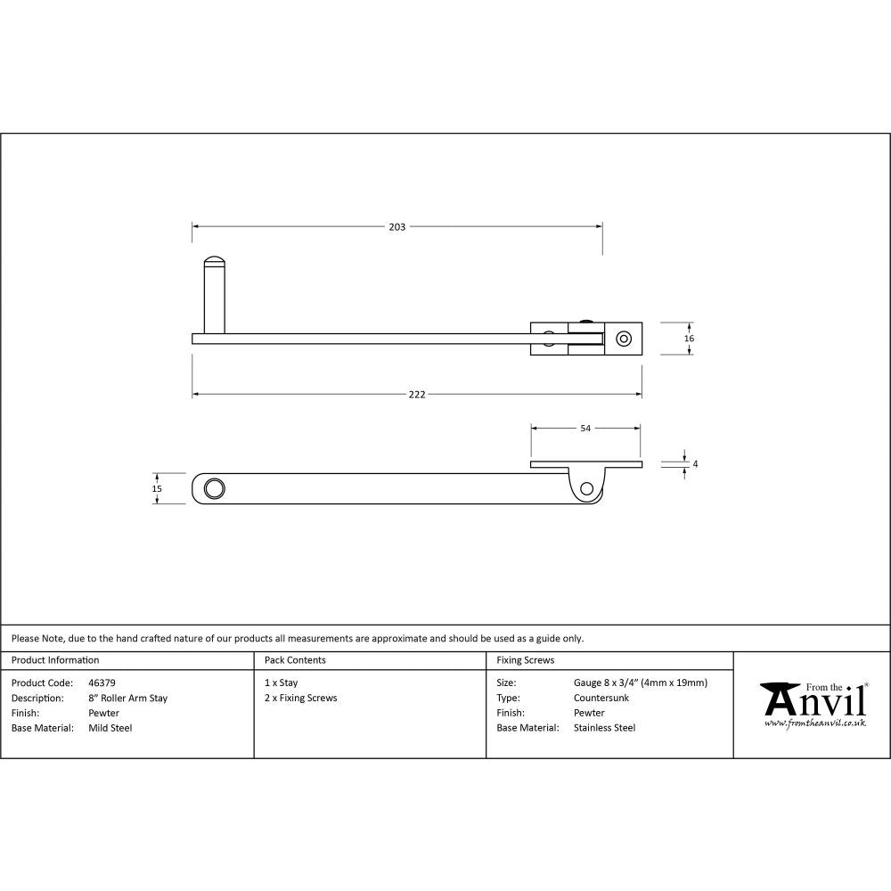 This is an image showing From The Anvil - Pewter 8" Roller Arm Stay available from trade door handles, quick delivery and discounted prices